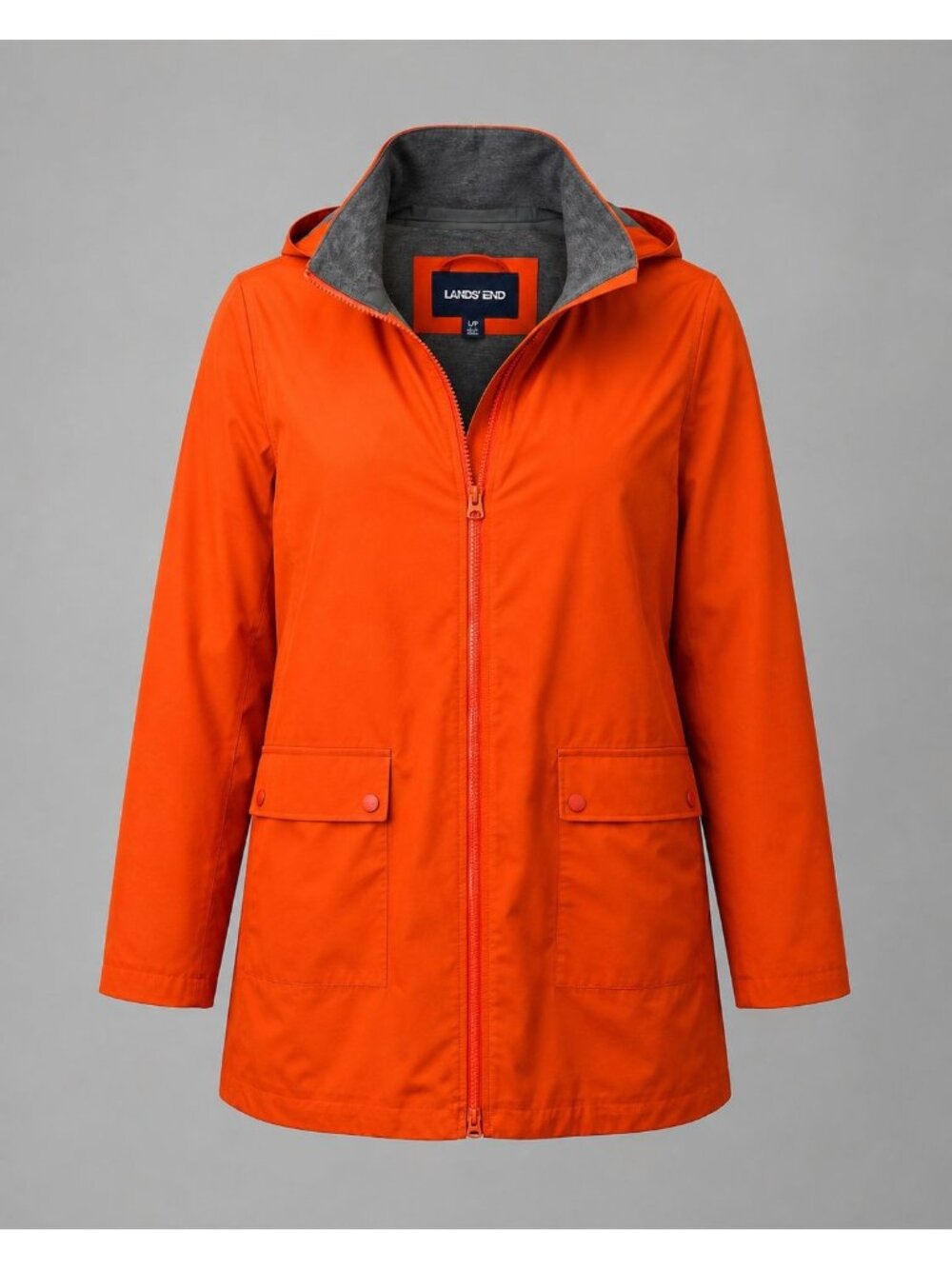 Lands End Womens Large Petite Jacket Orange Hooded L/P 14-16 Lightweight Coat